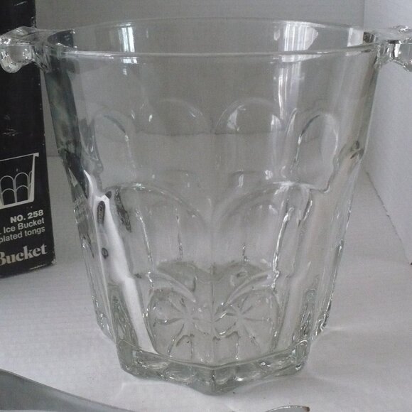 Crystal Ice Bucket w/Chrome Tongs by Leanard Silver Co. Original Box - Picture 3 of 7